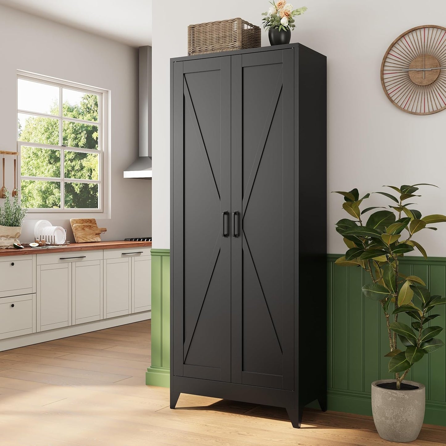 Letaya Storage Cabinet,75" H Metal Kitchen Pantry Cabinets with Doors and Adjustable Shelves,Pantry