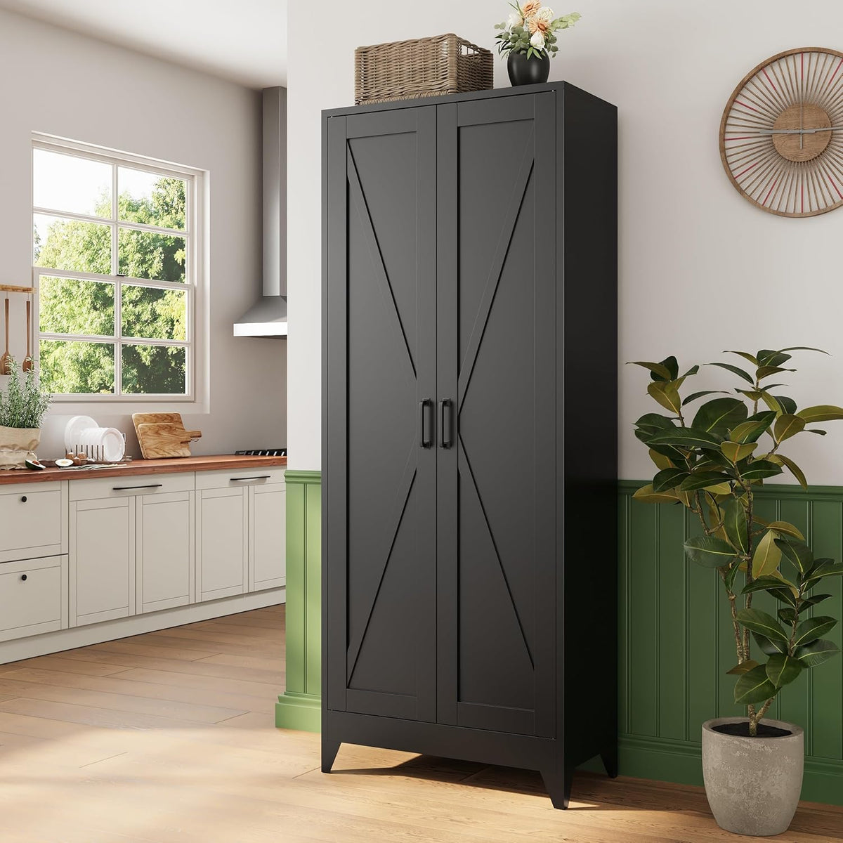 Letaya Storage Cabinet,75" H Metal Kitchen Pantry Cabinets with Doors and Adjustable Shelves,Pantry