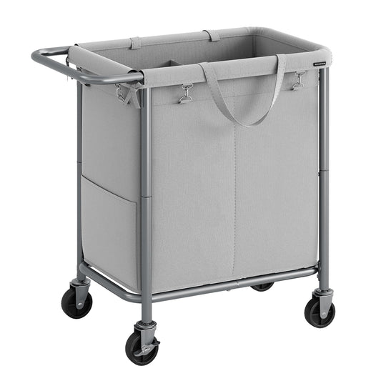 SONGMICS Laundry Basket with Wheels, 2-Section Rolling Laundry Hamper, 37 Gallons (140 L)