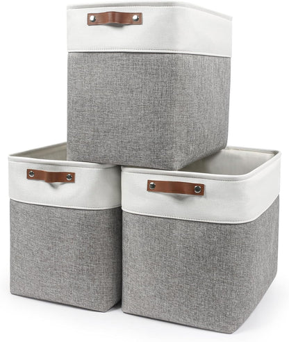 Large Fabric Storage Baskets | 50L Storage Bins, Decorative Linen Closet Baskets with Handles for