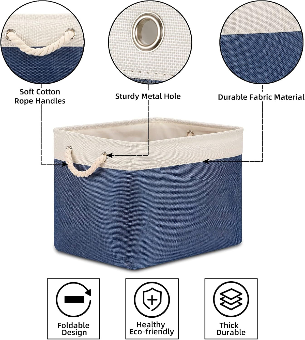 Bidtakay Fabric Storage Baskets with Handles for Organizing 16" x 11.8" x 11.8" Navy Blue Baskets