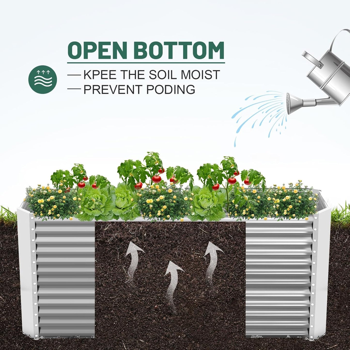 Land Guard 8x4x3ft Rectangular Galvanized Raised Garden Beds, Large-Capacity Metal Planter Box