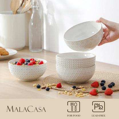 MALACASA Cereal Bowls, 30 Ounce Ceramic Soup Bowl for Kitchen, Stoneware Bowls Set of 4 with