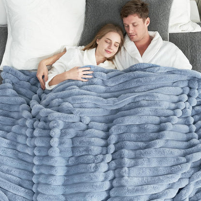 Cozy Bliss Faux Fur Throw Blanket for Couch, Cozy Warm Plush Striped Blanket for Sofa Bedroom