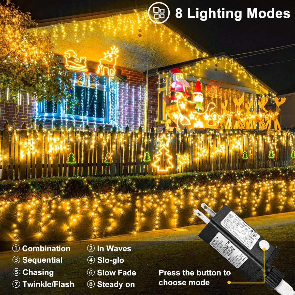 Warm White Christmas Lights Outdoor, 66ft 640 LED Icicle Lights for Outside House with Connectable