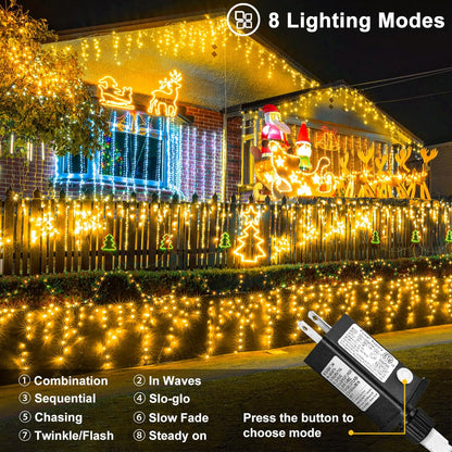 Warm White Christmas Lights Outdoor, 66ft 640 LED Icicle Lights for Outside House with Connectable