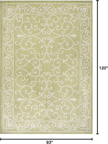 JONATHAN Y Vintage Filigree Indoor Outdoor Area Rug 8X10 Green/Cream, Charleston Textured Weave for