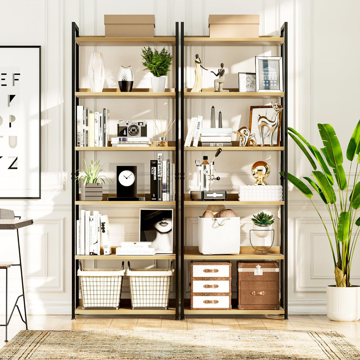 NUMENN Bookshelf, 6 Tier Bookshelves, Home Office Bookcase Shelf Storage Organizer, Free Standing
