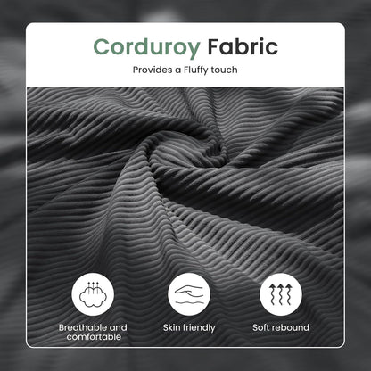 3 Seater Corduroy Couch for Living Room, 89” Black Cloud Sofa, Deep Seat Floor Couch for Bedroom
