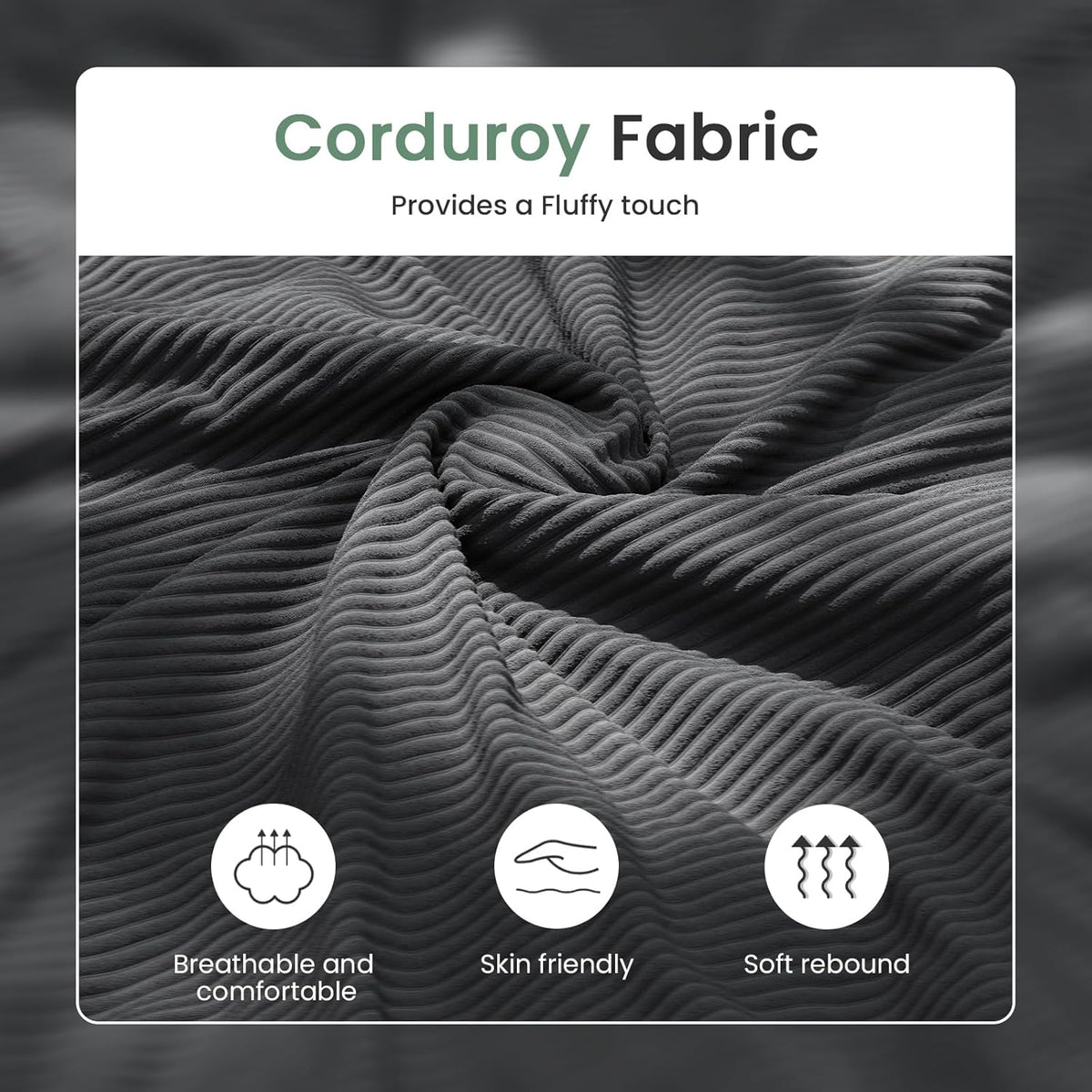 2 Pieces Corduroy Couch Set for Living Room, Black Cloud Sofa, Deep Seat Floor Couch for Bedroom