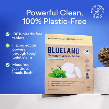 BLUELAND Toilet Bowl Cleaner Tablets, 2-Pack, 28 Count, Peppermint Eucalyptus, Plastic-Free, No