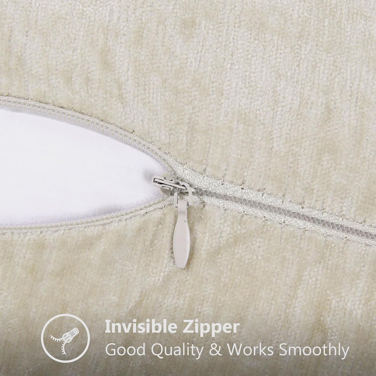 decorUhome Chenille Soft Throw Pillow Covers 18x18 Set of 2, Farmhouse Velvet Neutral Decorative