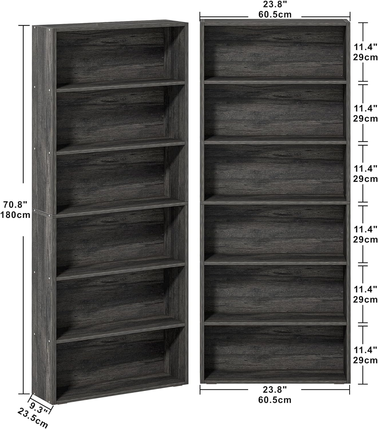 IRONCK Bookshelves and Bookcases Set of 2 Floor Standing 6 Tiers Display Storage Shelves 70 in Tall