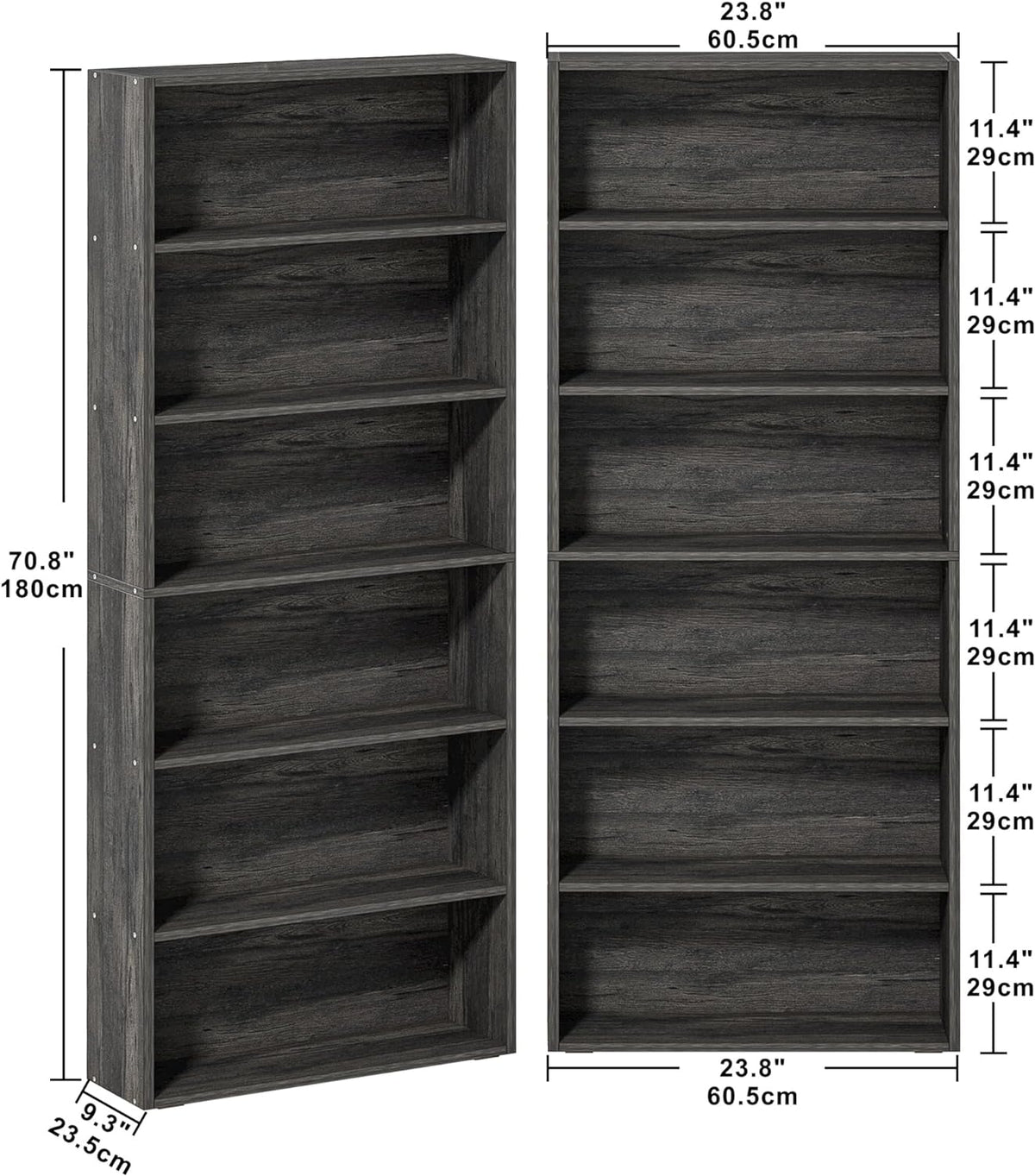 IRONCK Bookshelves and Bookcases Set of 2 Floor Standing 6 Tiers Display Storage Shelves 70 in Tall