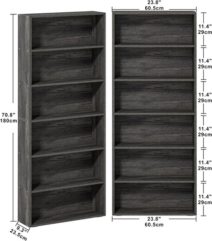 IRONCK Bookshelves and Bookcases Set of 2 Floor Standing 6 Tiers Display Storage Shelves 70 in Tall