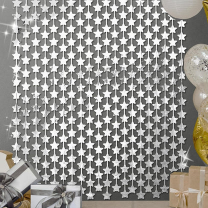 LOLStar 2 Pack Glitter Silver Stars Birthday Decorations 3.3X6.6 ft Each Silver Star Backdrop Foil