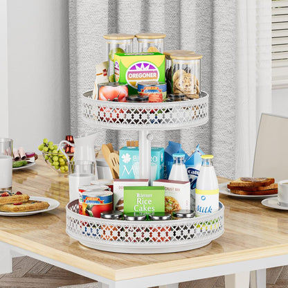 Lazy Susan Organizer 2 Tier - Turntable Spice Rack 12 inch Adjustable Metal Rotating Lazy Susan for