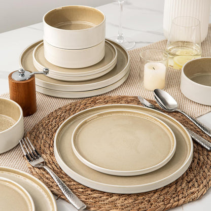 AmorArc Ceramic Dinnerware Sets, Handmade Reactive Glaze Stoneware Plates and Bowls Sets,Highly