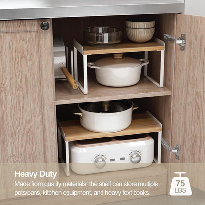 Mitus Shelf Organizer and Storage, Tiered Wood Cabinet Rack for The Kitchen Counter, Bathroom