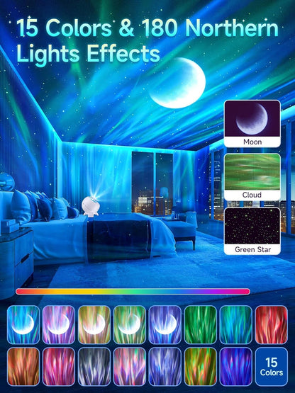 Northern Lights Projector,180 Lighting Modes Galaxy Projector for Bedroom,15 White Noise&Bluetooth