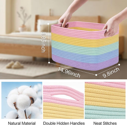 Shelf Baskets for Organizing, Woven Storage Basket for Shelves，Cotton Rope Storage Bins for Toys