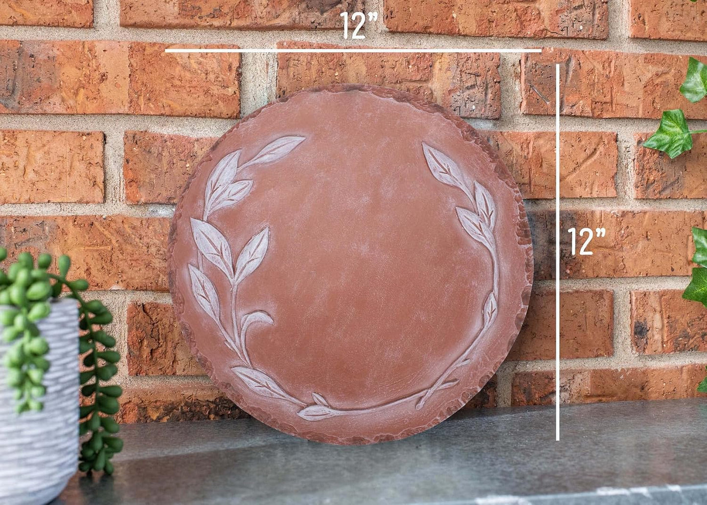 NAT & Jules Floral Laurel Wreath Leaves Pattern Dimensional Indoor Outdoor 12 inch Round Cast Resin