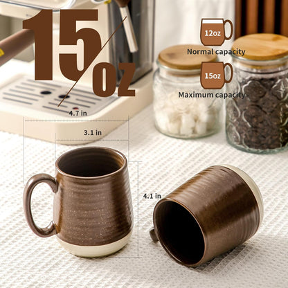 Hasense Ceramic Coffee Mug Set of 4, 15 oz Coffee Cups with Big Handles, Large Latte Mugs for Men