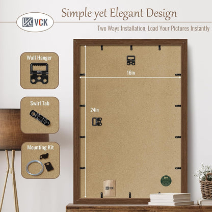 VCK 16x24 Picture Frame 3 Pack, Brown Wood Poster Frame with Exclusive Wood Grain, Wall Mounting