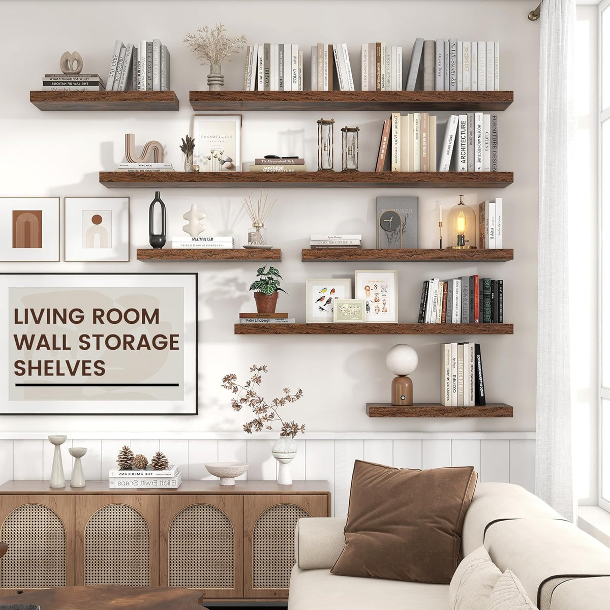 Floating Shelves - 2 Large Wall Mounted Shelves with Invisible Brackets, Long Wood Floating Wall