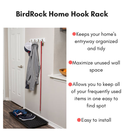 BIRDROCK HOME Dual Hook Coat Rack | 4 Dual Hooks | Wall Mounted Hat Key Rack Rail | Satin Nickel