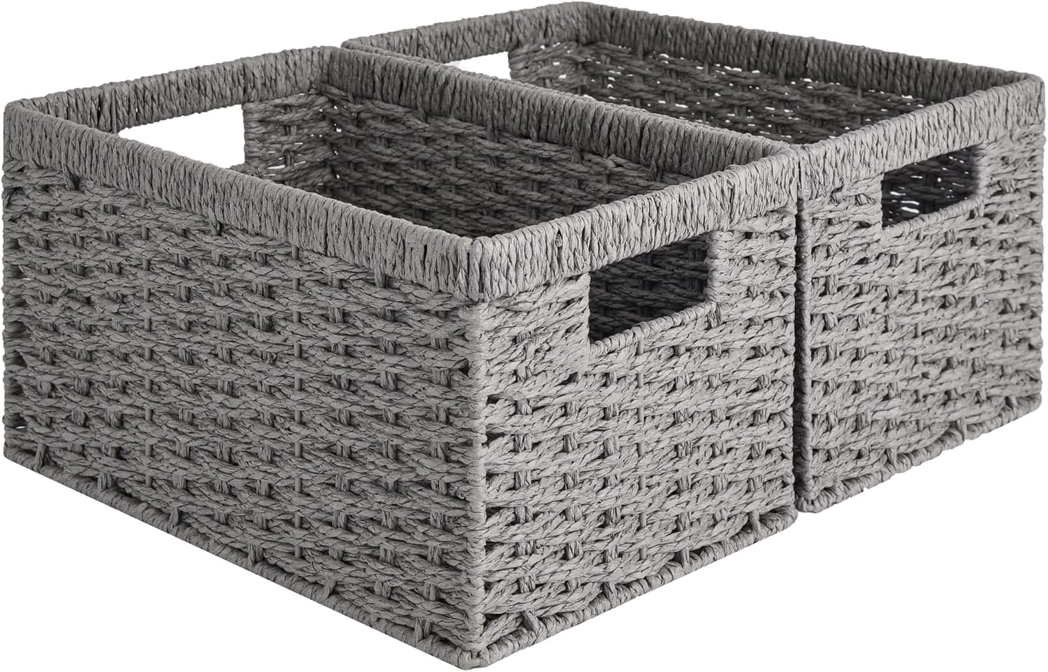StorageWorks Round Paper Rope Storage Baskets, Rectangular Wicker Baskets with Built-in Handles