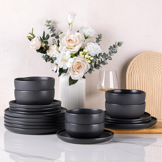 AmorArc Ceramic Dinnerware Sets, Wavy Rim Stoneware Plates and Bowls Sets, Highly Chip and Crack