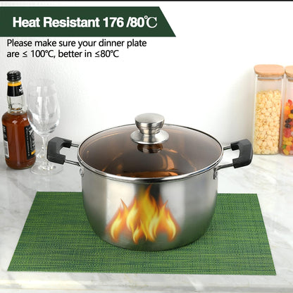 Green Placemats Set of 6 - Wipe Clean Vinyl Placemats - Washable Heat Resistant PVC Table Mats for
