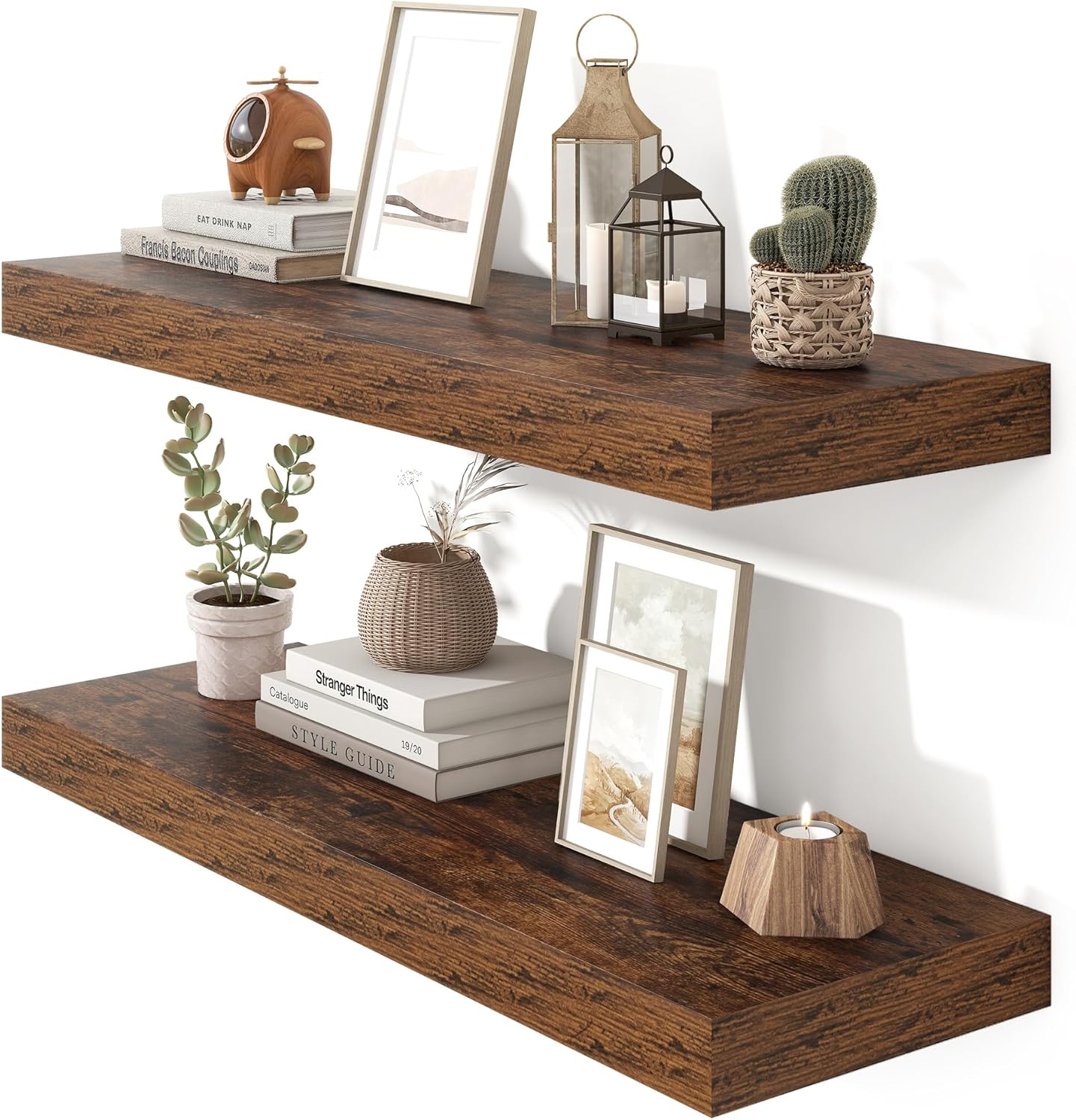 Heimlove 36 Inch Floating Shelves for Wall Set of 2,Rustic Brown Wall Shelves for Storage & Decor
