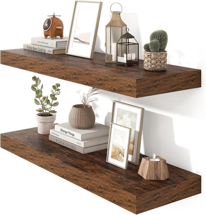 Heimlove 36 Inch Floating Shelves for Wall Set of 2,Rustic Brown Wall Shelves for Storage & Decor