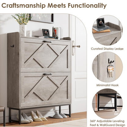 Nicetree Shoe Storage Cabinet with 2 Flip Drawers, Entryway Organizer, Gray