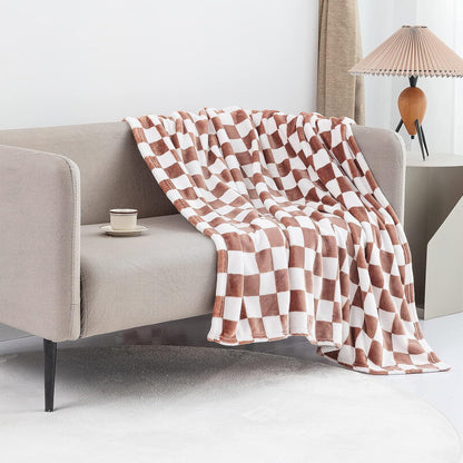 LOMAO Throw Blankets Flannel Blanket with Checkerboard Grid Pattern Soft Throw Blanket for Couch