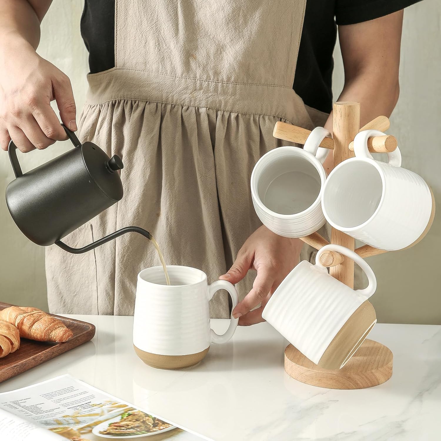 Large Ceramic Coffee Mugs Set - 15 OZ Porcelain Coffee Latte Cups Set of 4 with Handle Perfect for