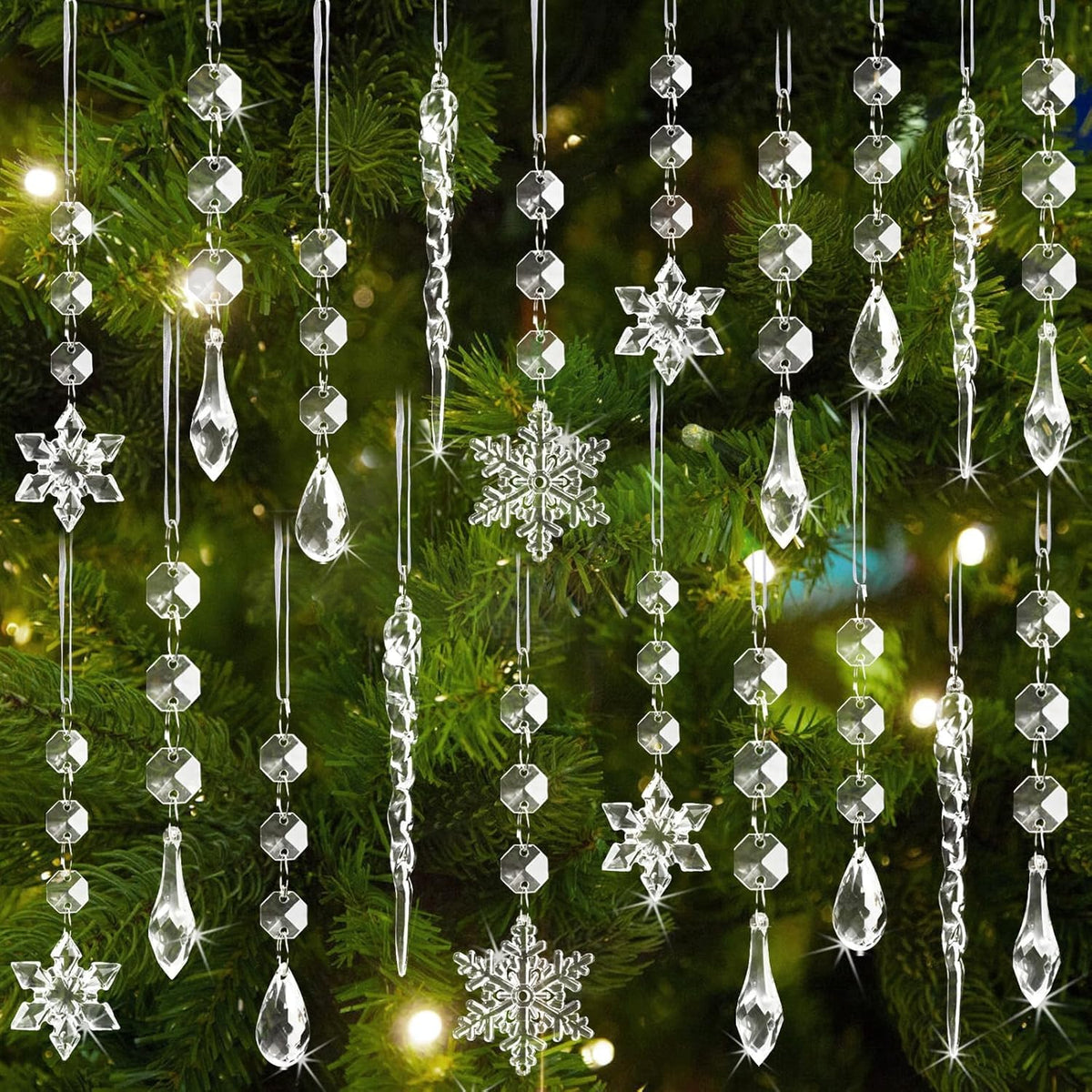 80pcs Christmas Tree Decoration Crystal Ornaments - Acrylic Christmas Snowflake Ornaments Icicle