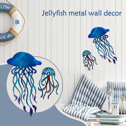 noxozoqm Metal Jellyfish Wall Decor (2 in 1), Ocean Themed Jellyfish Bathroom Decorations, Colorful