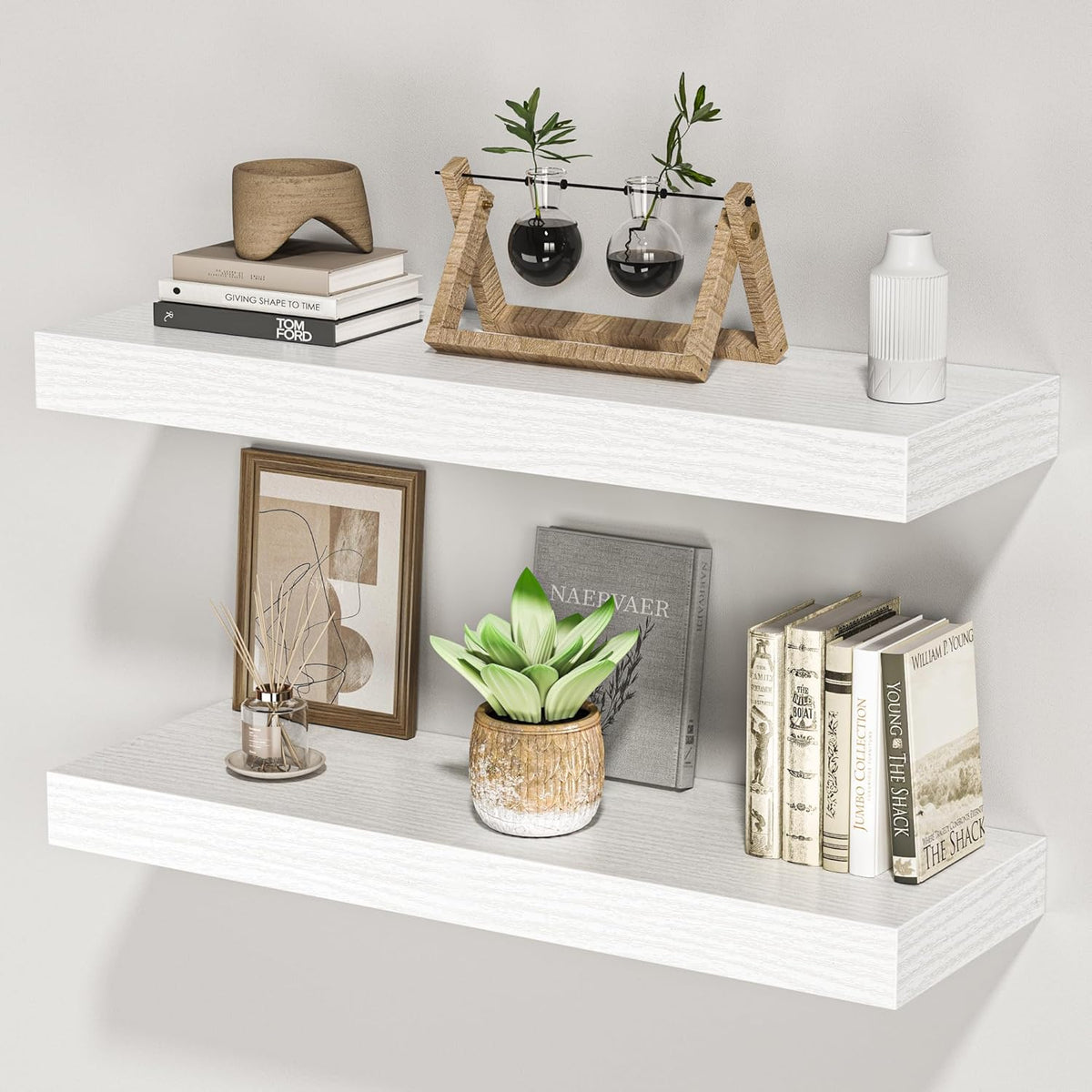 Floating Shelves for Wall, 24" W x 6.7" D x 1.5" H, Wooden Wall Mounted Display Shelves with