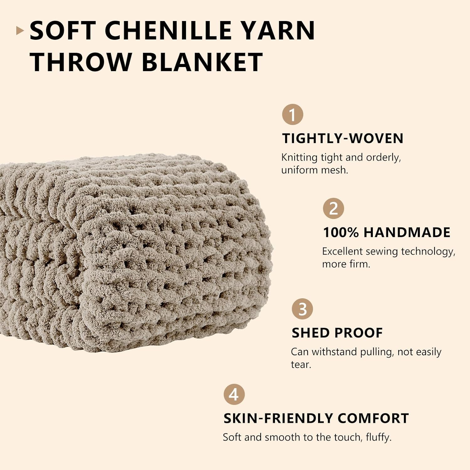 L'AGRATY Chunky Knit Blanket Throw: 50''x60'' Chenille Chunky Knitted Throw Blanket for Bed Couch