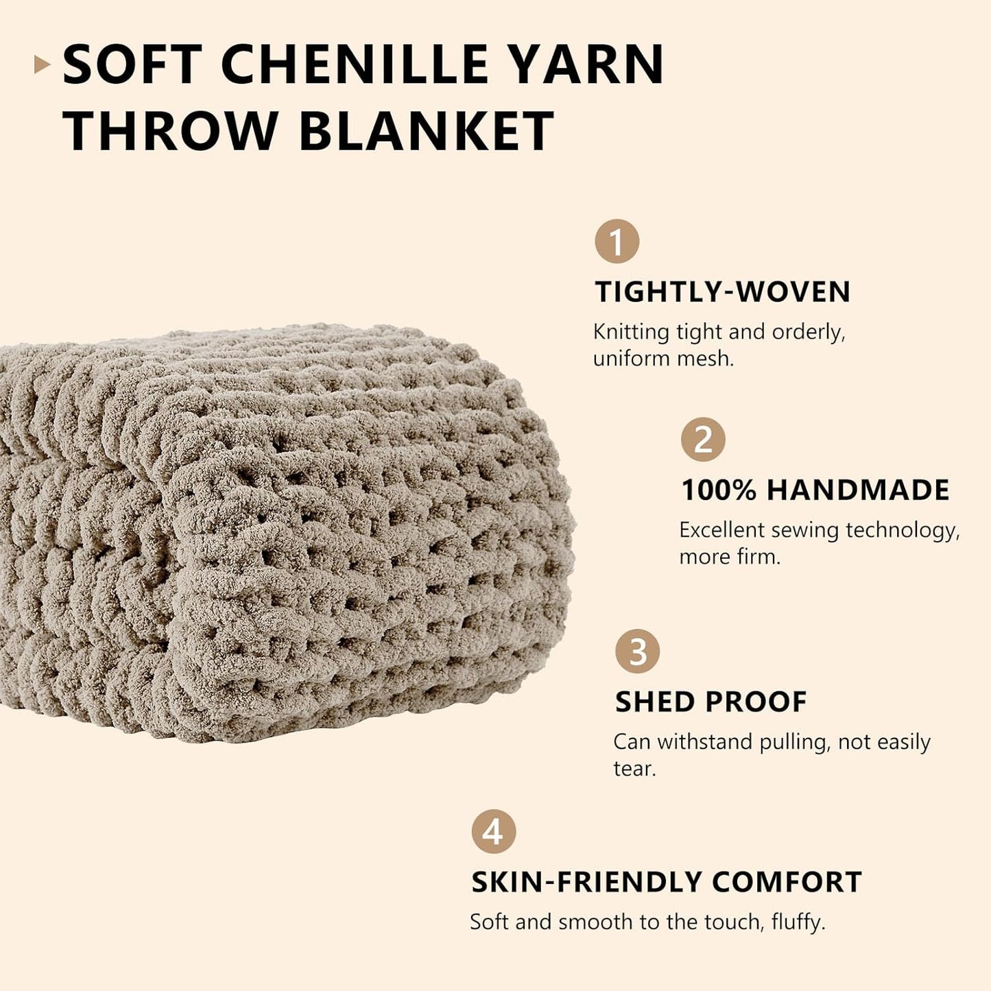 L'AGRATY Chunky Knit Blanket Throw: 72''x84'' Chenille Chunky Knitted Throw Blankets for Bed Couch