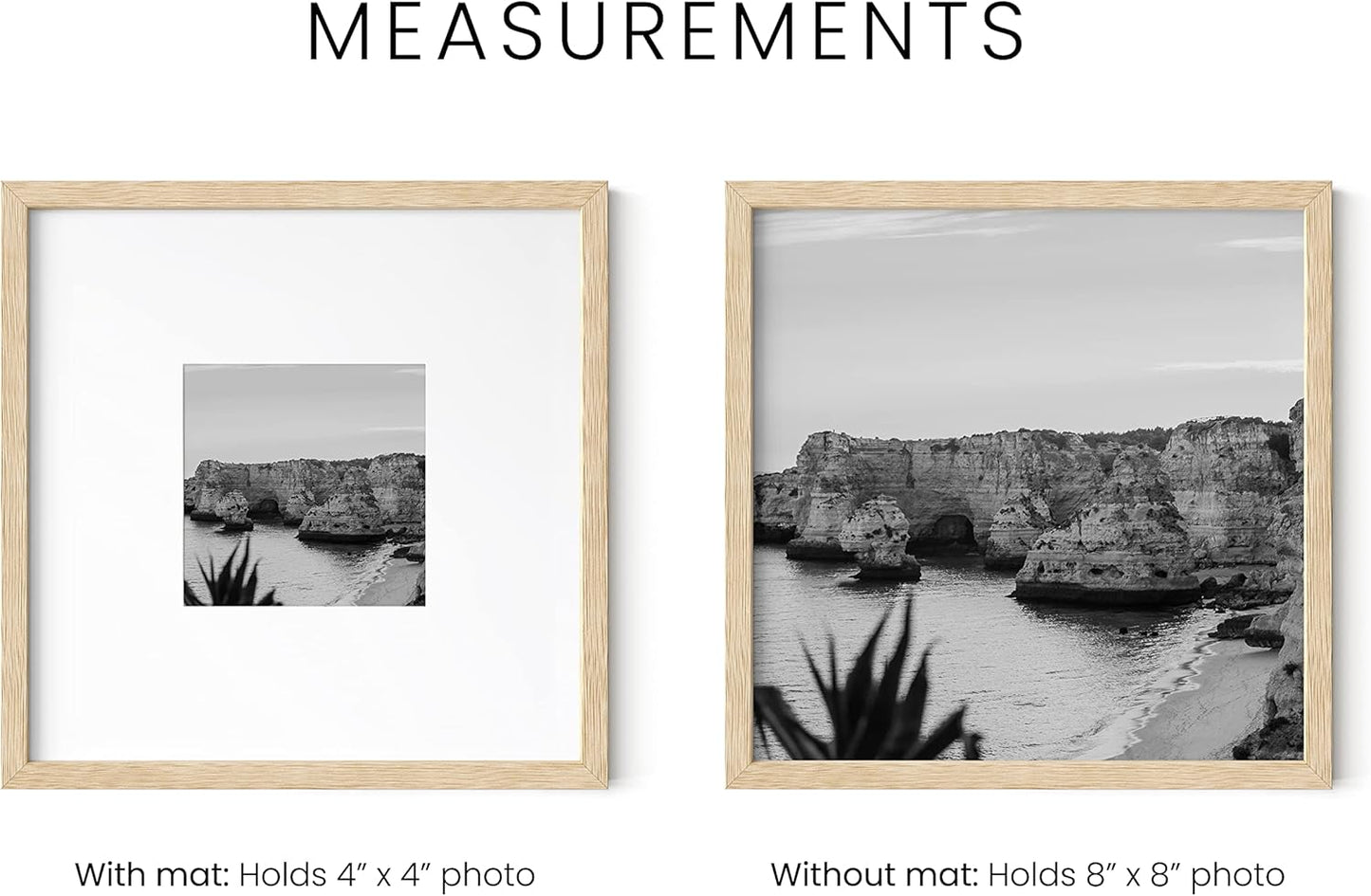 HAUS AND HUES Solid Oak Wood 8”x8” Picture Frames Matted to 4”x4” Set of 3-8x8 Standard Square