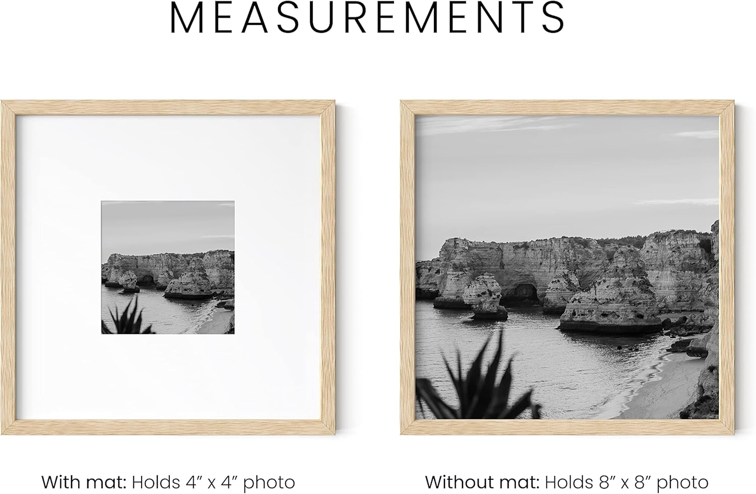 HAUS AND HUES Solid Oak 8"x8" Picture Frame Matted to 4"x4" - 8x8 Square Frame With or Without Mat