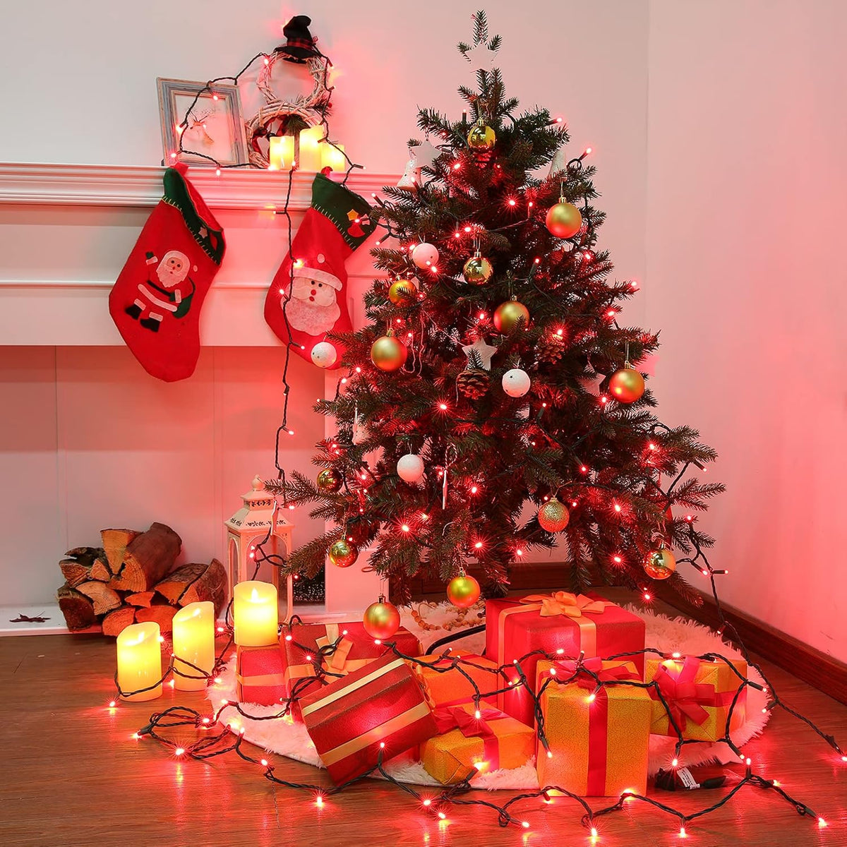 Brizled Red Christmas Lights, 33ft 100 LED Christmas String Lights, 5mm Wide Angle Mini Xmas Tree