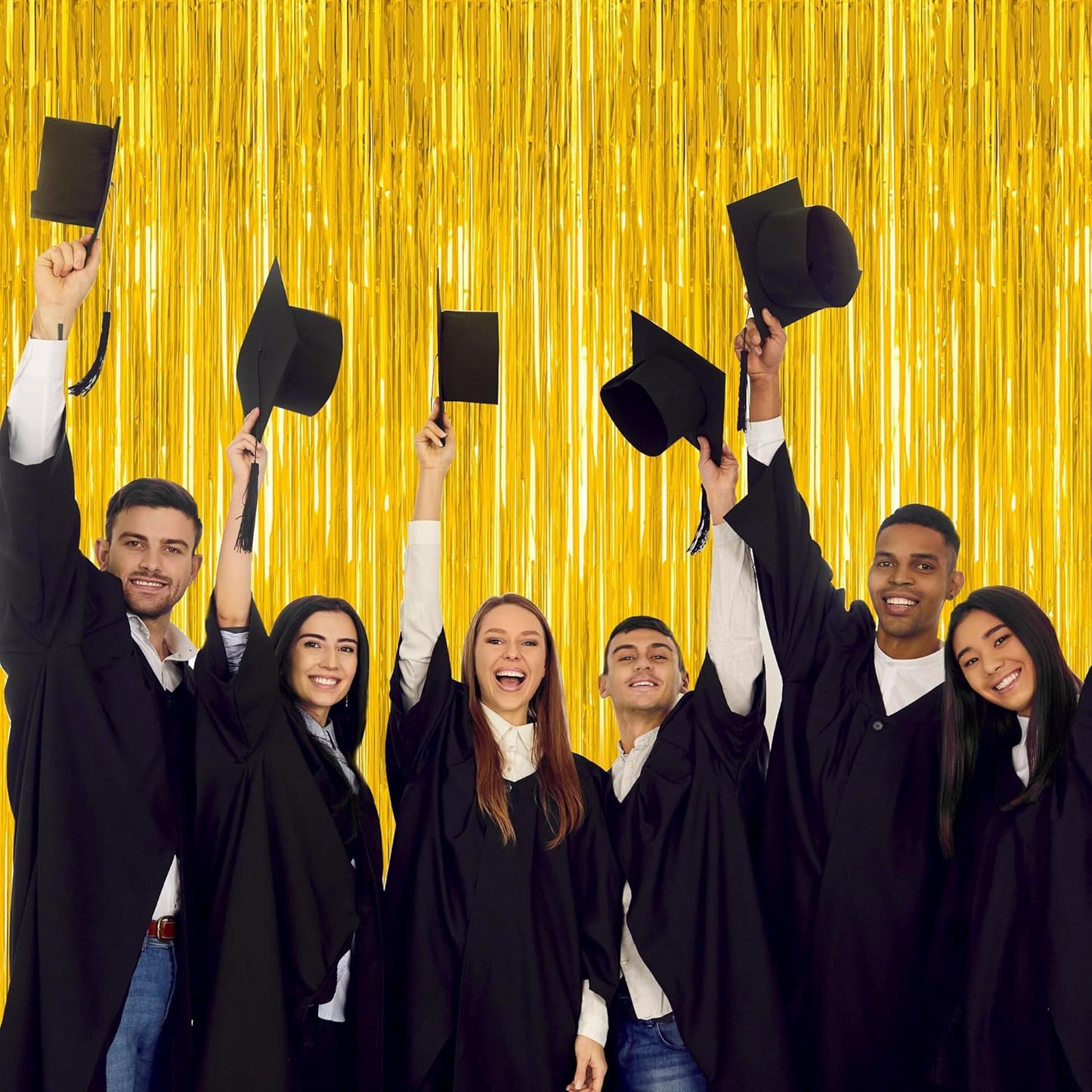 8 Pack 2025 Graduation Party Decorations, 3.28 FT x 7.05 FT Gold Backdrop, Metallic Graduation