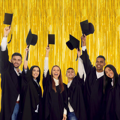 12 Pack 2025 Graduation Decorations, 3.28 FT x 7.05 FT Gold Backdrop Curtains, Metallic Class of