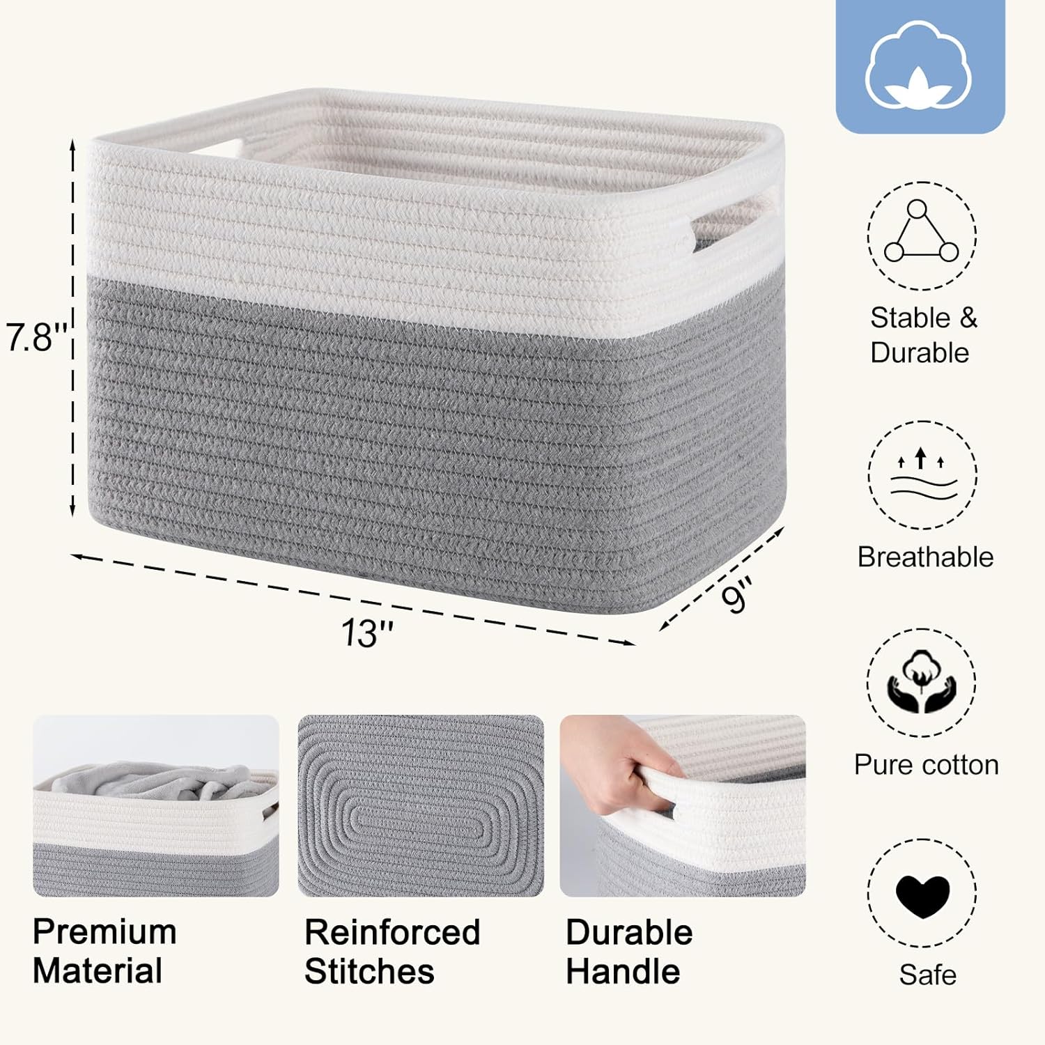 4 Pack Storage Baskets for Organizing, Woven Baskets for Shelves - Perfect for Toys, Books, Towels