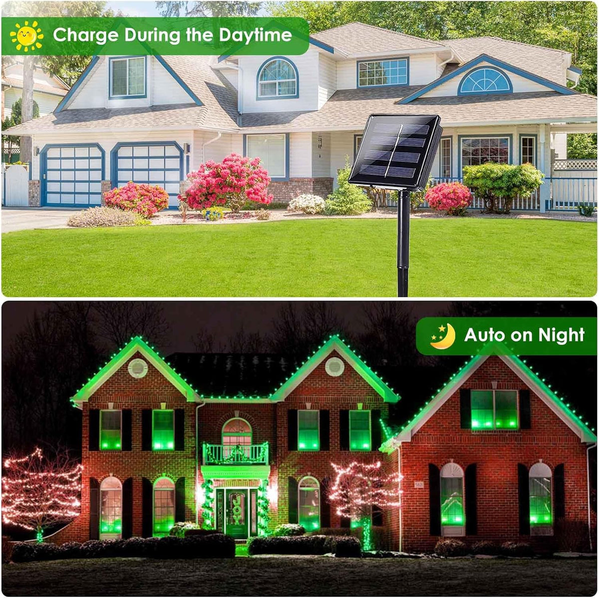 EEW 2 Pack 200 LED Solar Christmas Lights Outdoor Waterproof, Solar String Lights for Outside